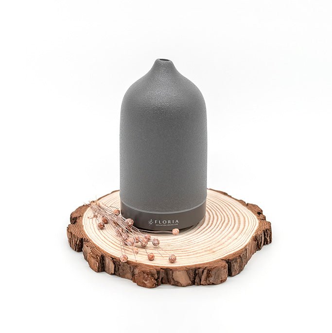 Handgefertigter Ultraschall Aroma Diffuser Keramik I Charcoal / Grau PREMIUM EDITION I für ätherische Öle - FLORIA - FD006
