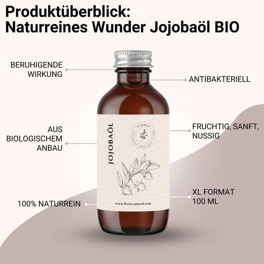 BIO Jojobaöl kaltgepresst 100ml I 100% naturrein I Ausgleichende Schönheit I Für Haut, Haare und Wohlbefinden - FLORIA - FB003